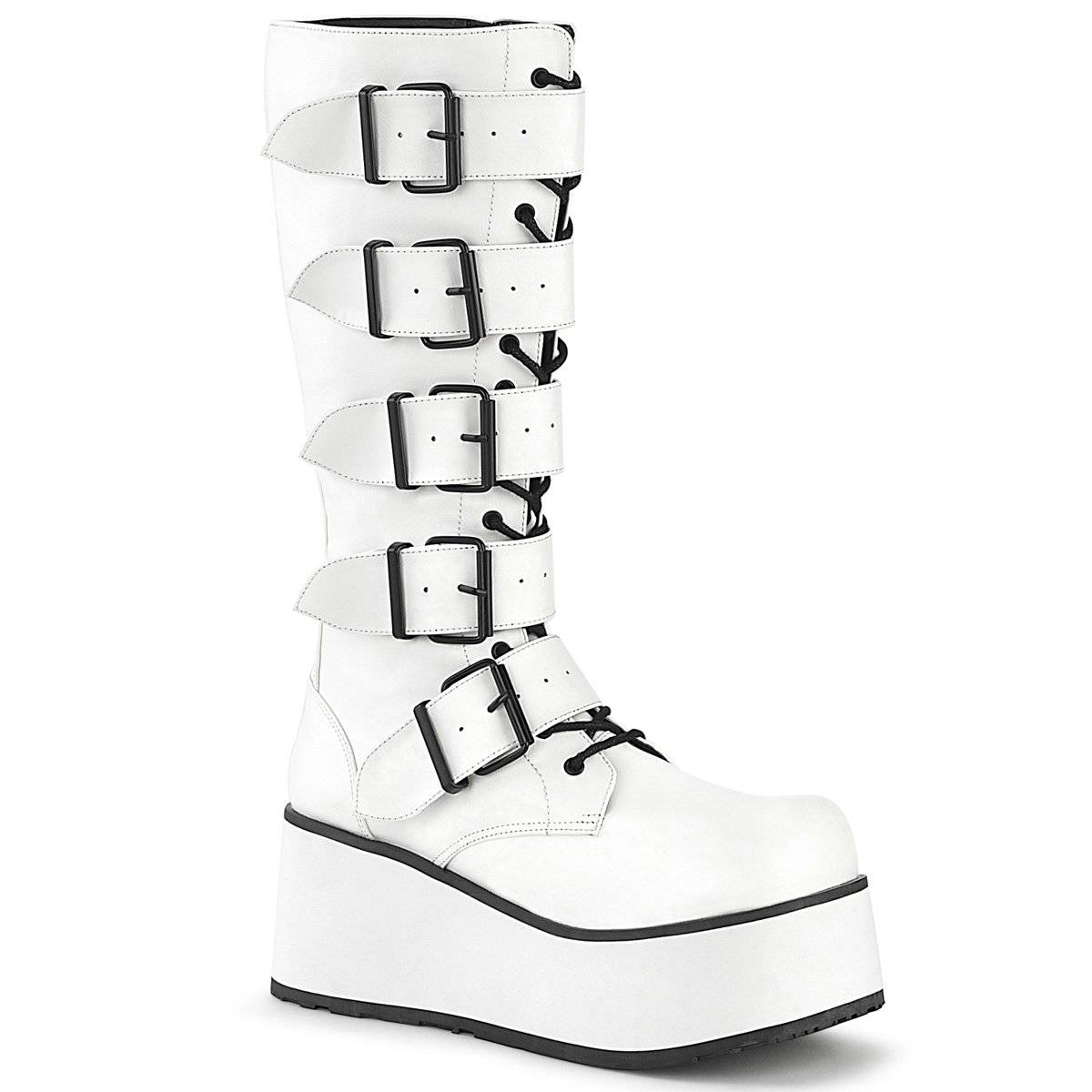 Demonia Men's Trashville-518 Knee High Platform Boots - White Vegan Leather D2967-13US Clearance